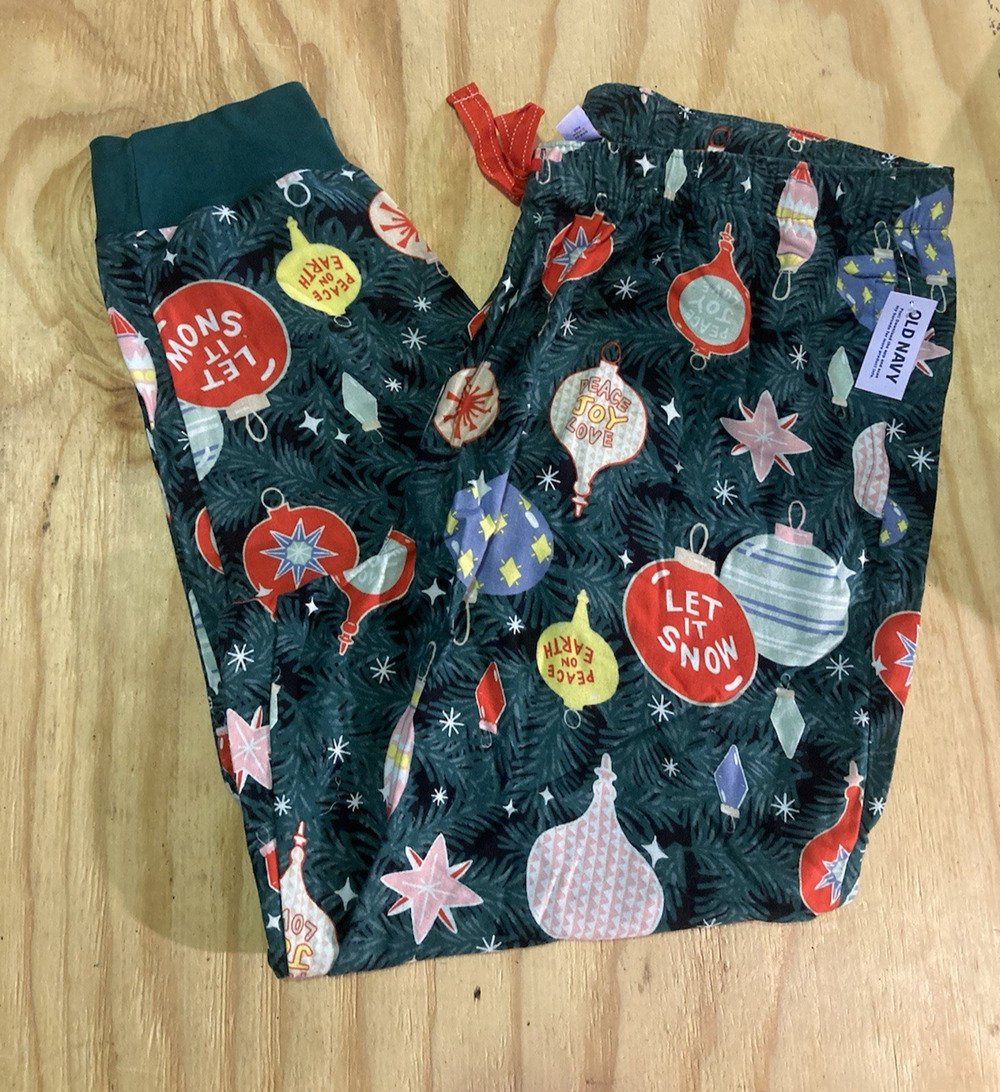 Old Navy Holiday Green Pine and Ornament Pajama Lounge Sleepwear Bottoms XL